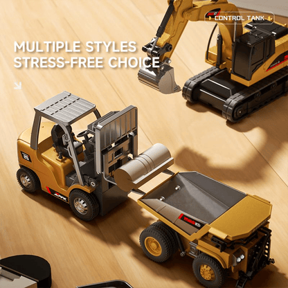 BuildN’Move™ 1:64 Premium Mini RC Byggset – Gaffeltruck, Grävmaskin & Tipptruck