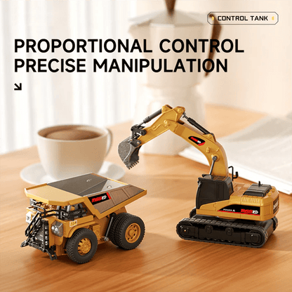 BuildN’Move™ 1:64 Premium Mini RC Byggset – Gaffeltruck, Grävmaskin & Tipptruck